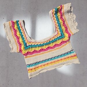 Zara Crochet Knit Cropped Colorful Top Small